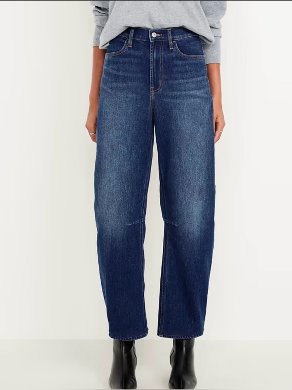 Old Navy High-Rise WOW Barrel Leg Jeans Size 6 Dark Wash Trendy Casual Modern